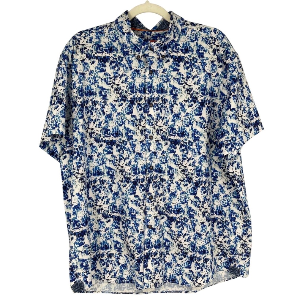 Tallia Shirt XXL Blue Watercolor Floral Short Sleeve Performance Business Casual